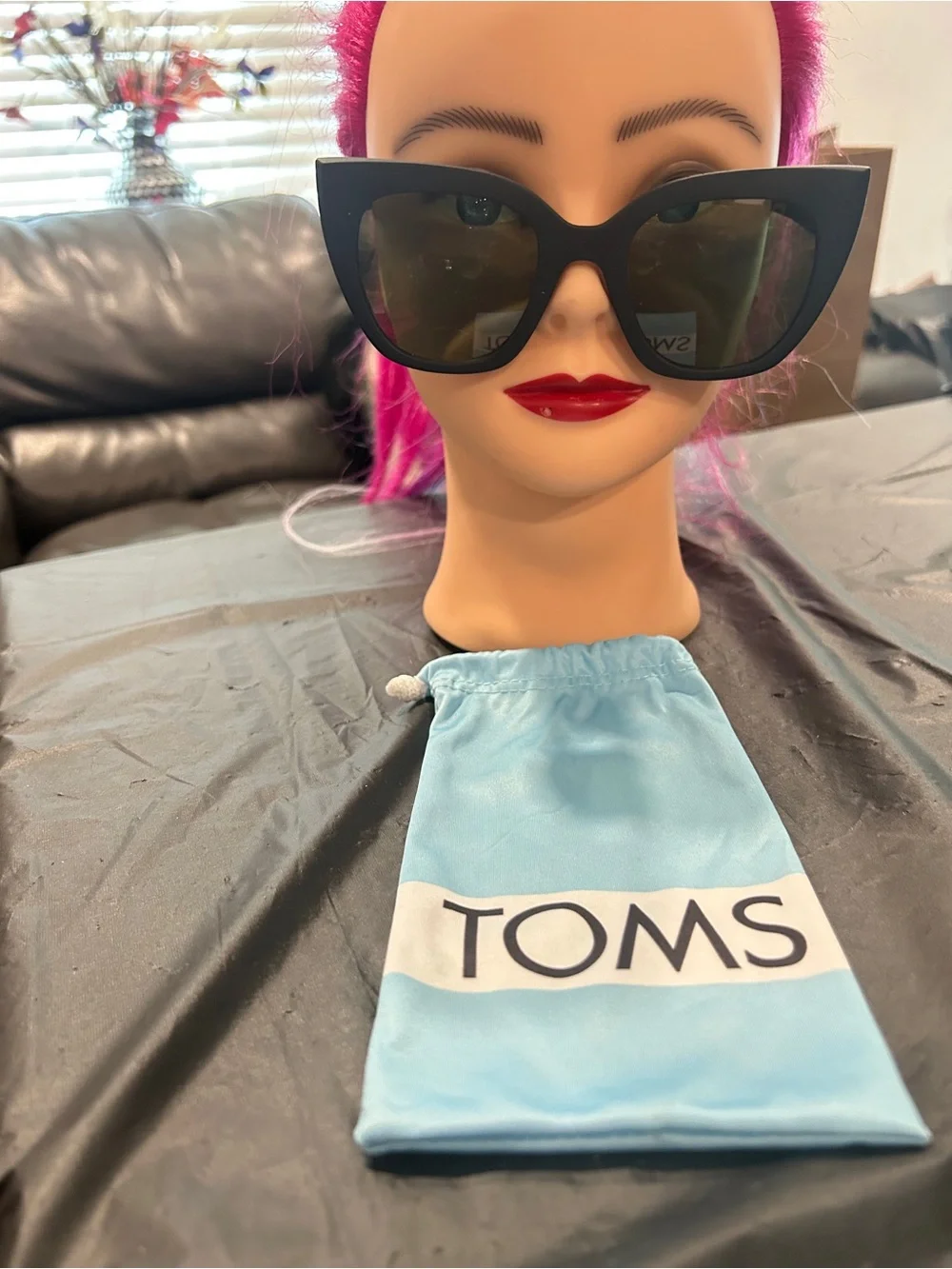 TOMS Women’s Black Cat-Eye Sunglasses with Dark Lenses